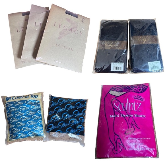 Lot of 8 VTG Pantyhose Tights Legacy Legwear Silkies USA Made Nylons Sz M/XL NEW - Picture 1 of 16